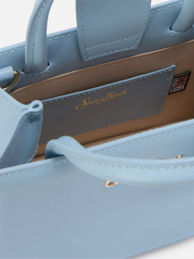 Structured Shop mini bag in light blue smooth leather with metal tag