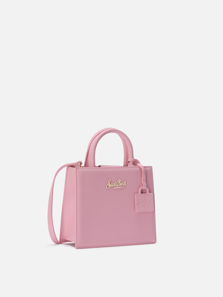 Structured Shop mini bag in pink smooth leather with metal tag
