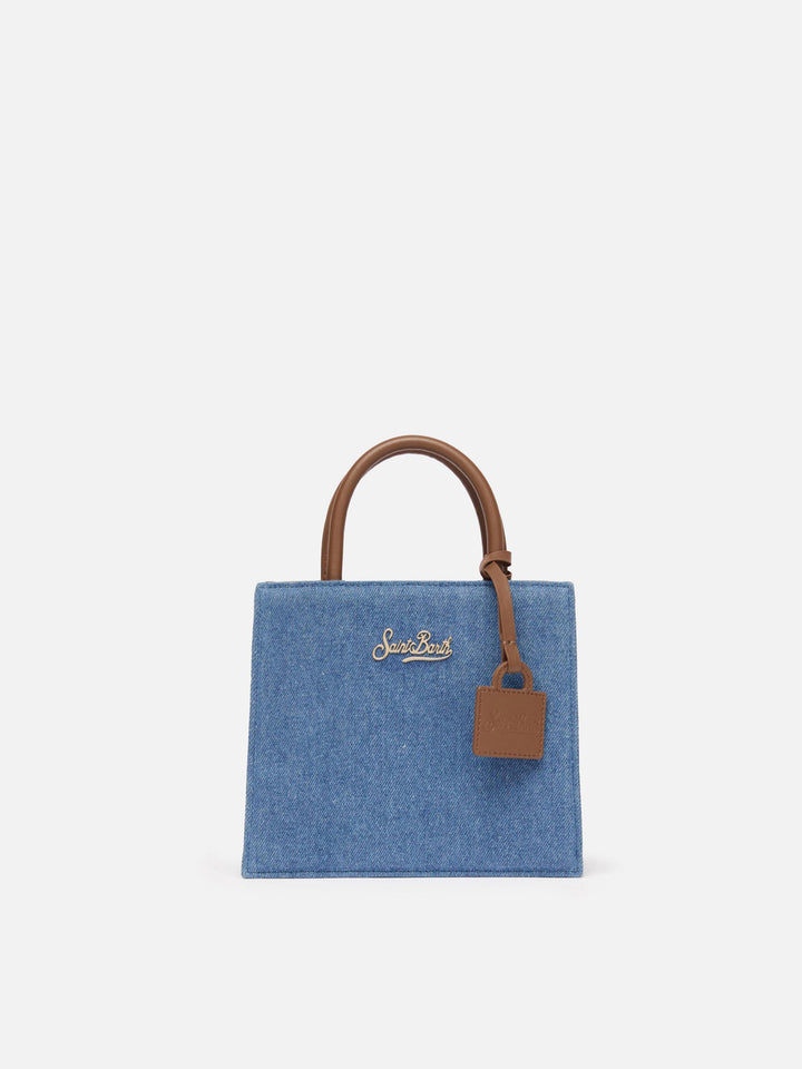 Shop Bag Mini in denim con dettagli in pelle