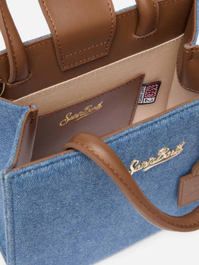 Borsa Shop Mini strutturata in denim con dettagli in pelle