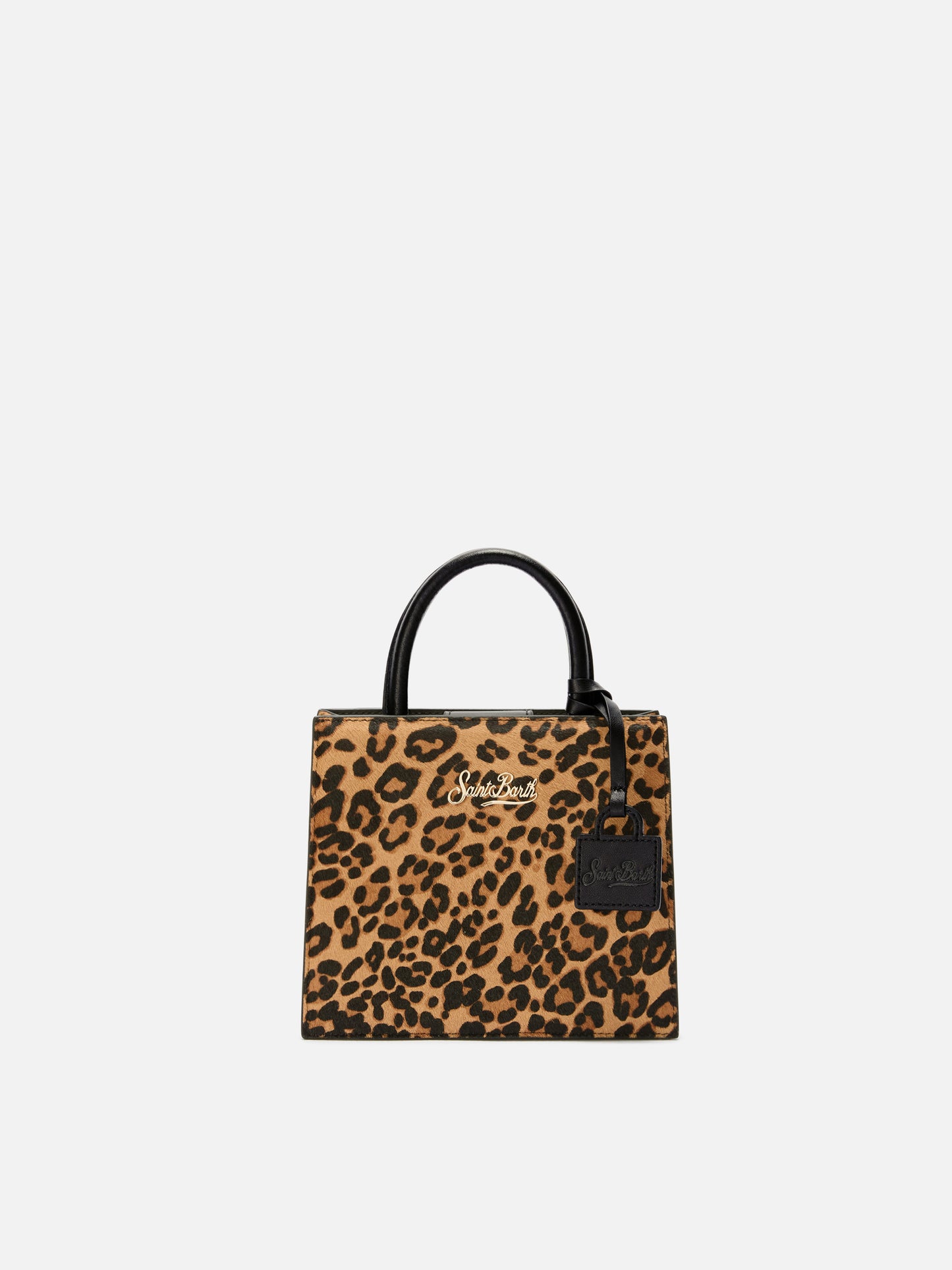 Structured Shop Mini bag in leopard pony hair with metal tag