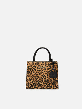 Structured Shop Mini bag in leopard pony hair with metal tag