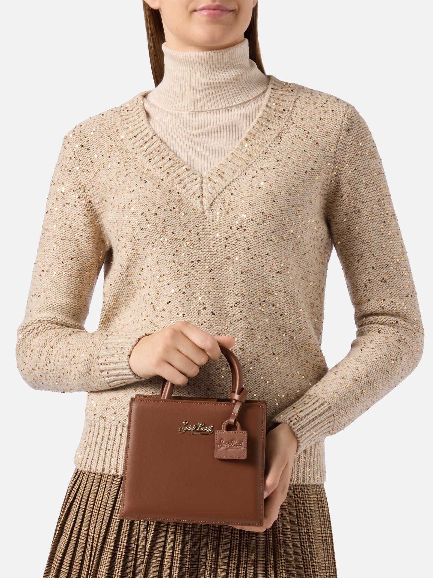 Shop Bag Mini Handtasche aus braunem Leder