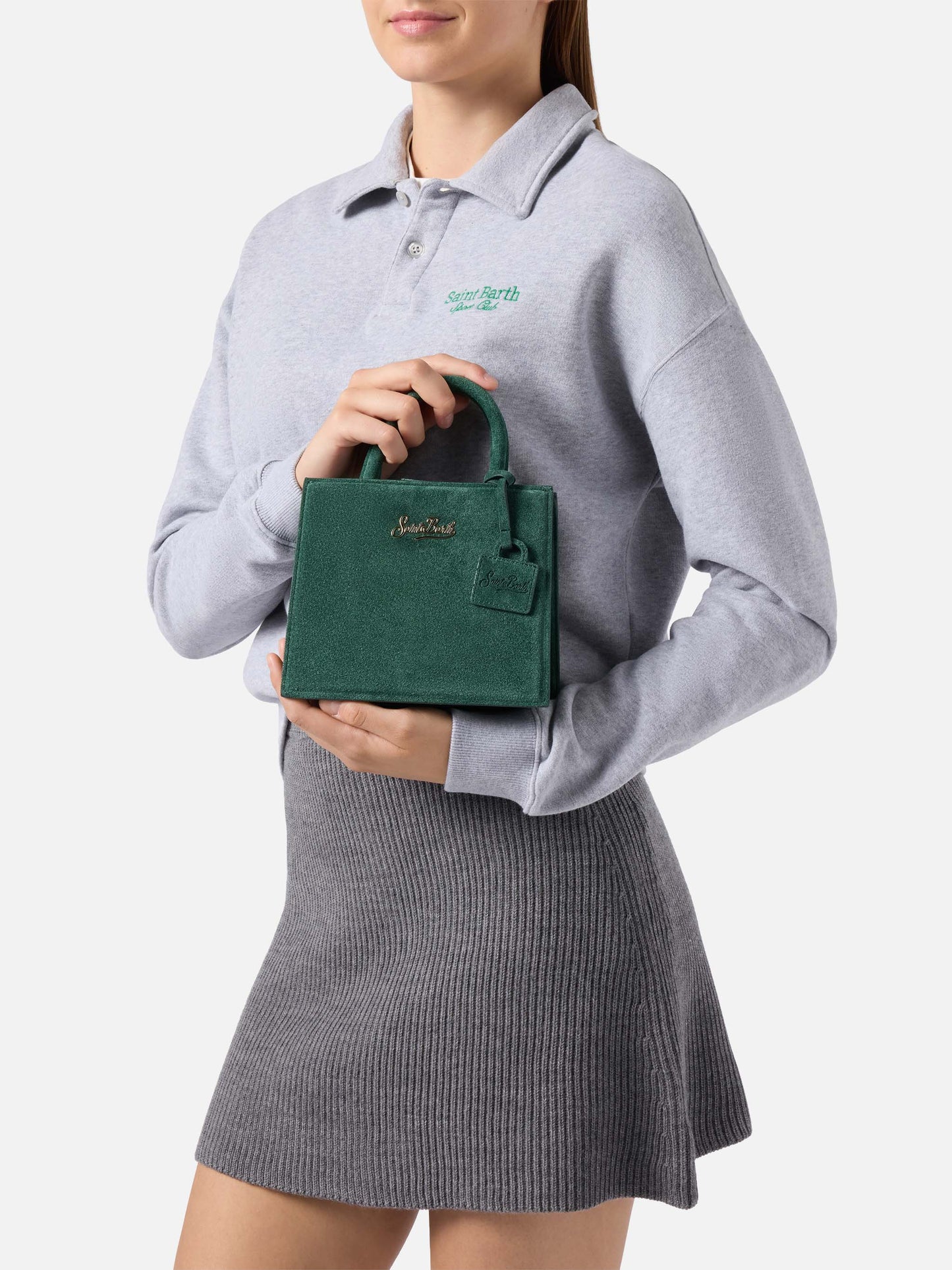 Shop Bag Mini Handbag in green suede leather