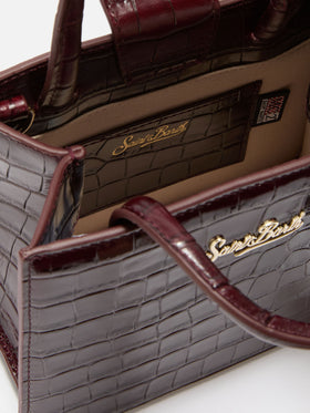 Shop Bag Mini Handtasche aus burgunderrotem Leder mit Krokodilprägung