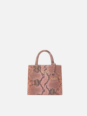 Shop Bag Mini aus rosafarbenem Leder mit Pythonmuster