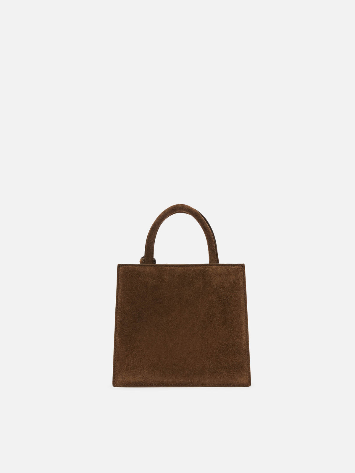 Borsa Mini Shop marrone in camoscio con scritta logo