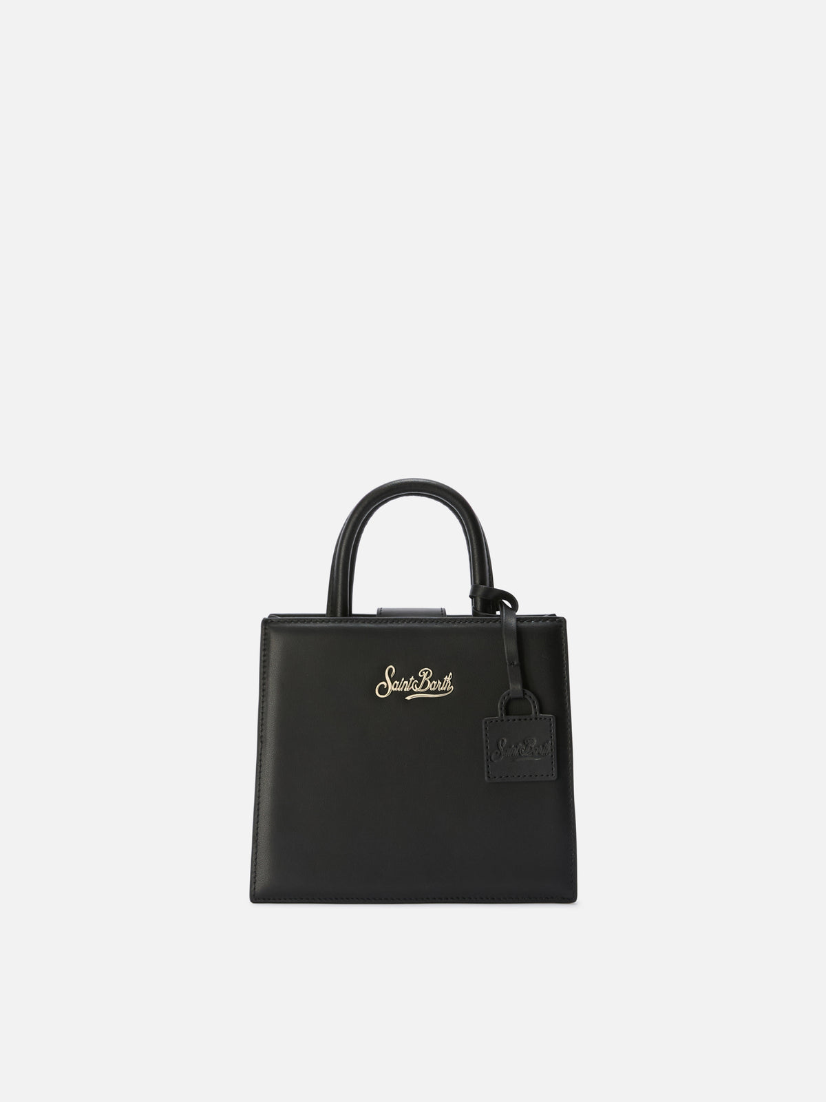 Structured Shop mini bag in black smooth leather with metal tag