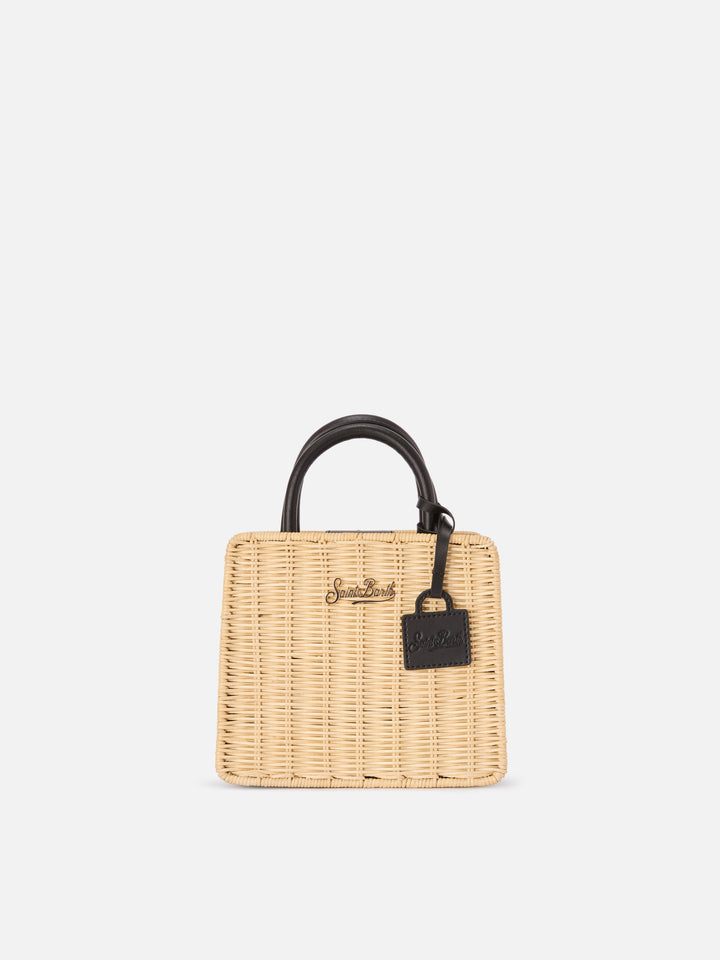 Structured Shop Mini bag in wicker with black leather details