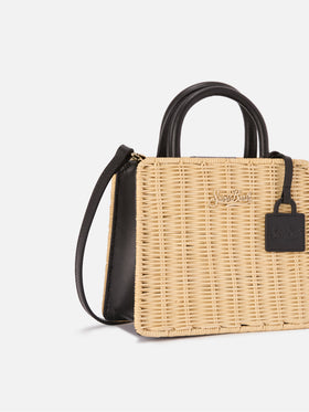 Structured Shop Mini bag in wicker with black leather details