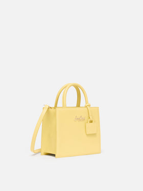 Structured Shop mini bag in butter yellow smooth leather with metal tag