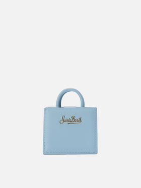 Structured Shop micro bag in light blue smooth leather with metal tag