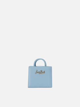 Structured Shop micro bag in light blue smooth leather with metal tag