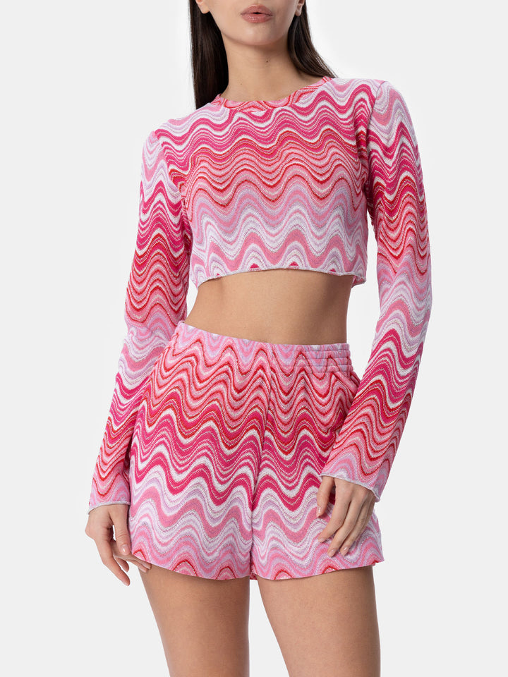 T-shirt cropped Siviglia da donna in maglia raschel