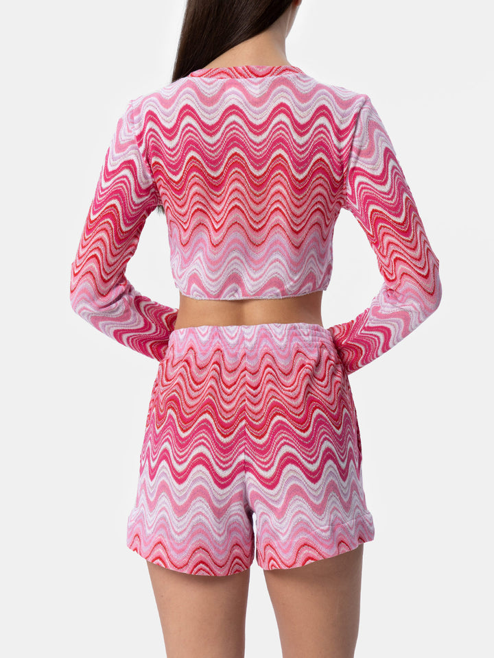T-shirt cropped Siviglia da donna in maglia raschel