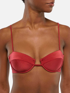 Bikini brassière à armatures Salina Noelle avec bas de maillot cheeky en rouge brique irisé 