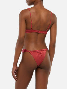 Bikini brassière à armatures Salina Noelle avec bas de maillot cheeky en rouge brique irisé 