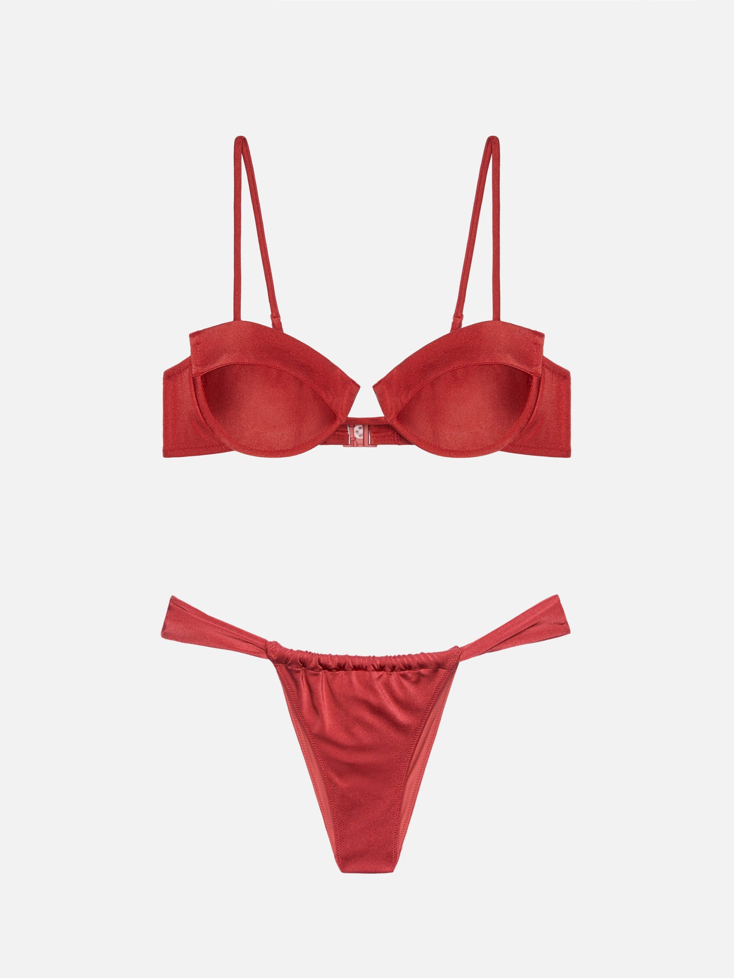 Bikini brassière à armatures Salina Noelle avec bas de maillot cheeky en rouge brique irisé 