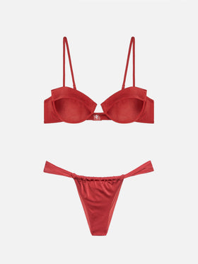 Bikini brassière à armatures Salina Noelle avec bas de maillot cheeky en rouge brique irisé 