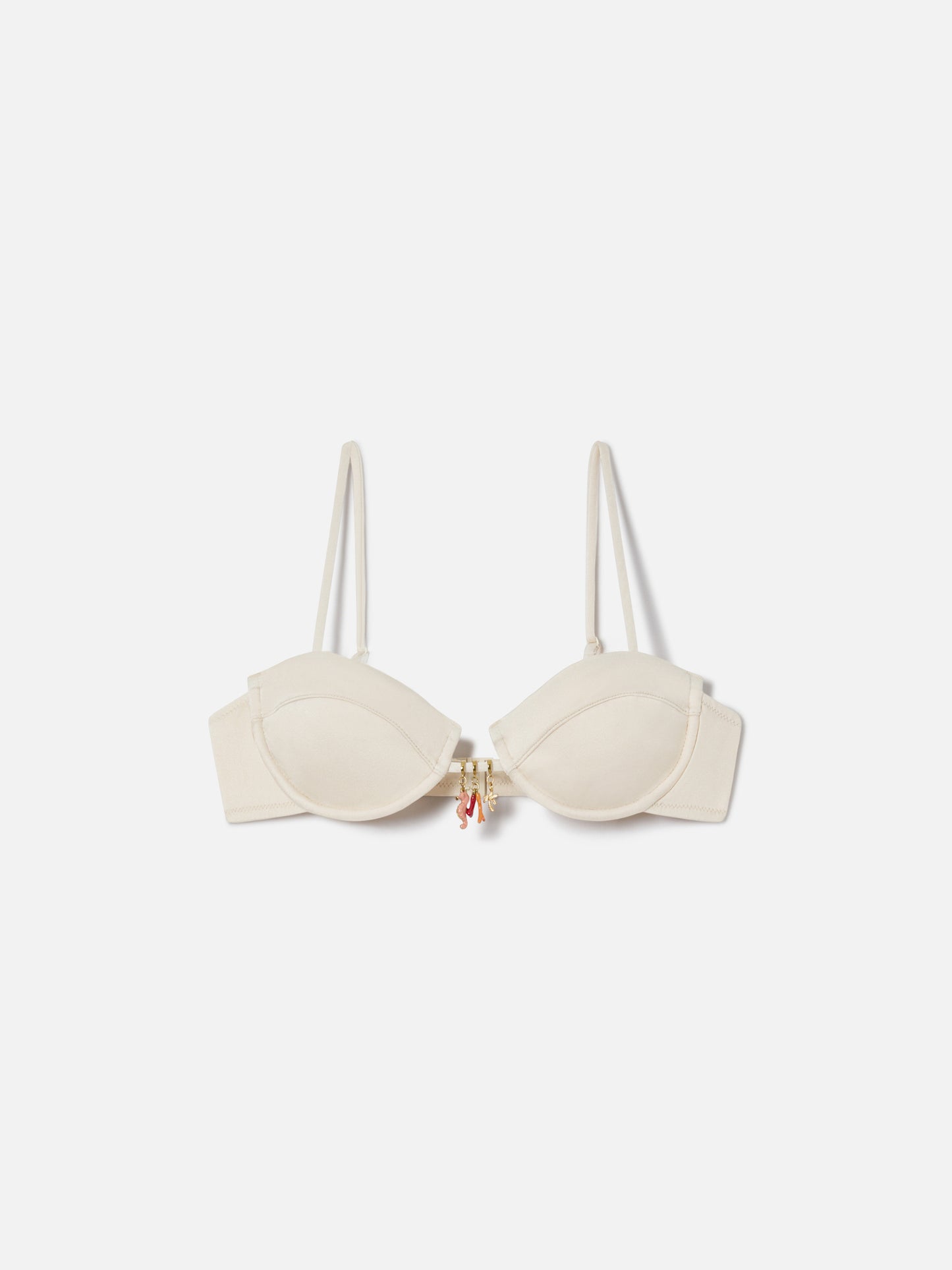 Salina balconette bikini top in beige glossy finish fabric with charms