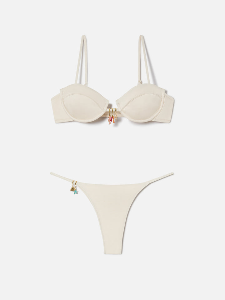 Bikini Salina Jodene glossy finish beige e oro con charms