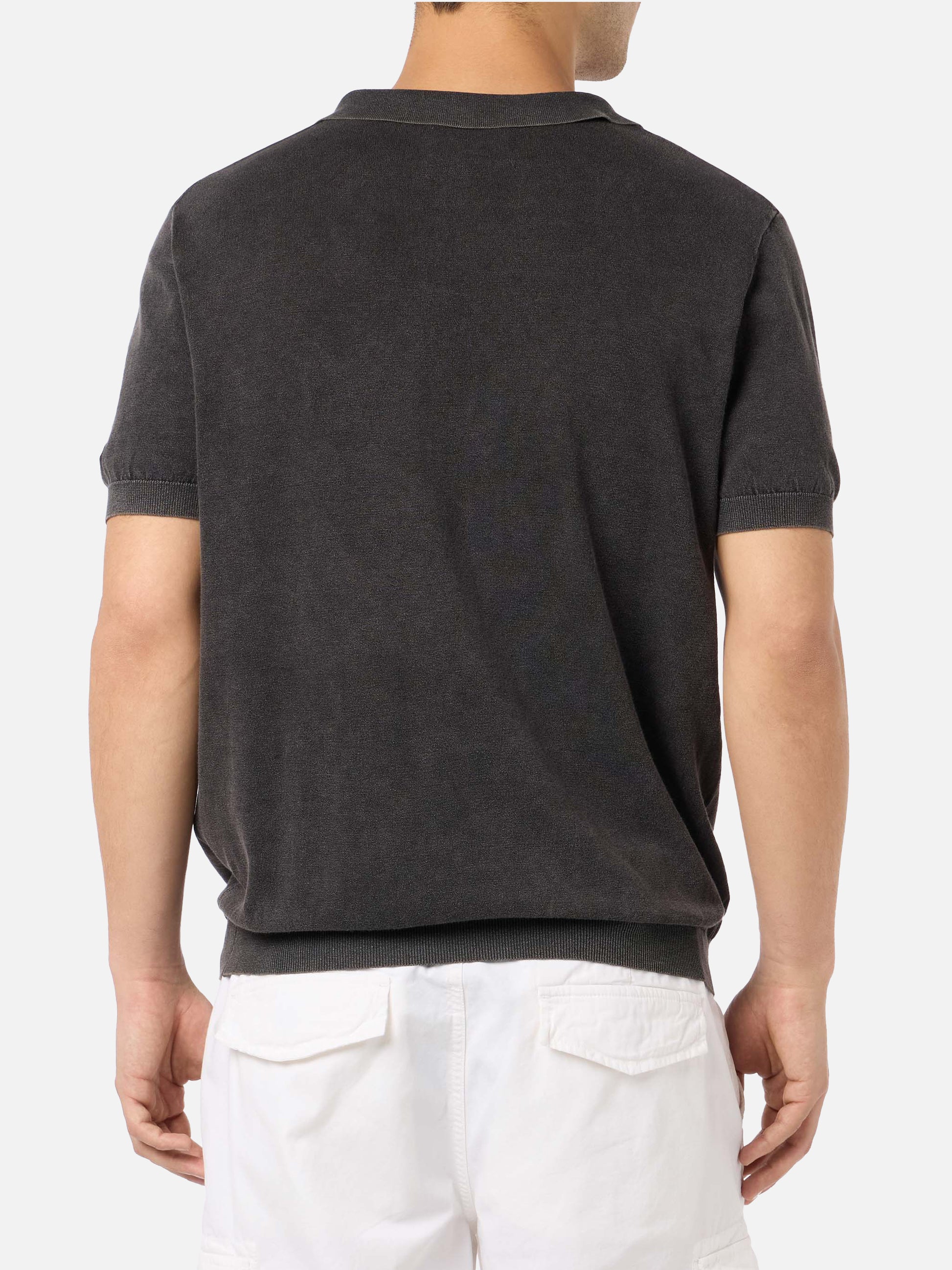 Black buttonless knitted polo shirt Sloan with vintage treatment - MC2 Saint Barth