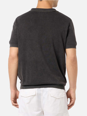 Black buttonless knitted polo shirt Sloan with vintage treatment - MC2 Saint Barth