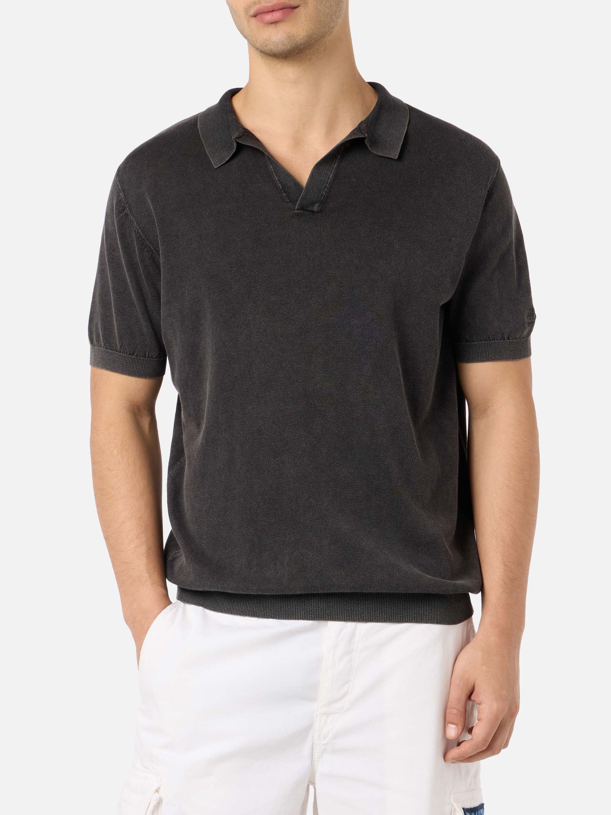 Black buttonless knitted polo shirt Sloan with vintage treatment - MC2 Saint Barth