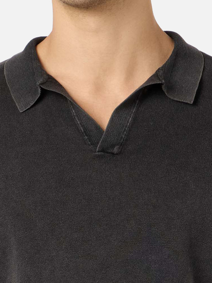 Black buttonless knitted polo shirt Sloan with vintage treatment - MC2 Saint Barth