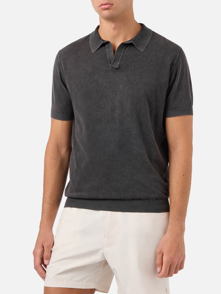 Polo de punto negro sin botones Sloan con tratamiento vintage 