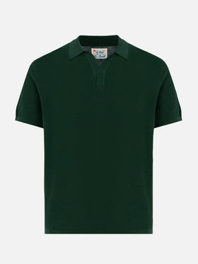 Sloan green buttonless mesh knitted polo shirt - MC2 Saint Barth