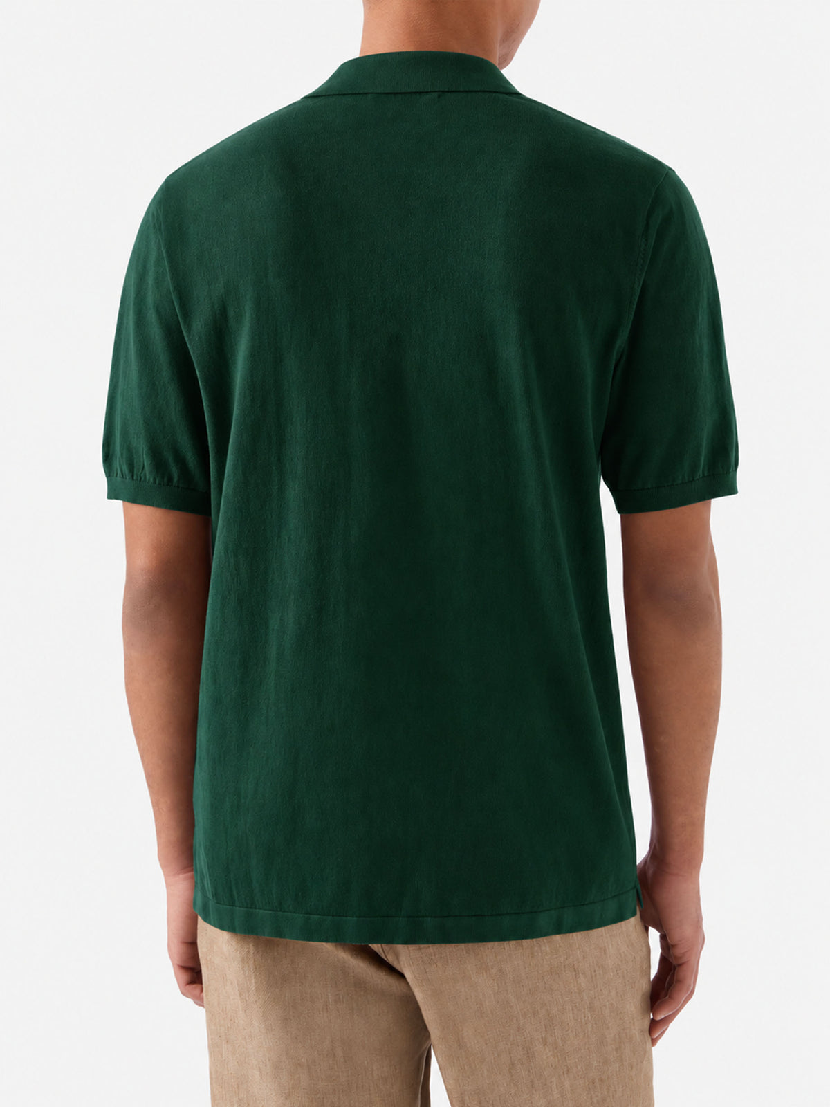 Grünes britisches gestricktes Polohemd ohne Knöpfe Sloan 