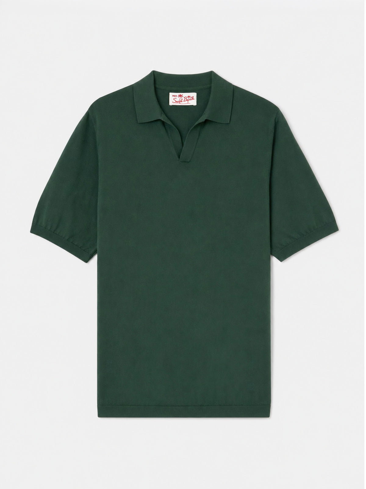 Grünes britisches gestricktes Polohemd ohne Knöpfe Sloan 