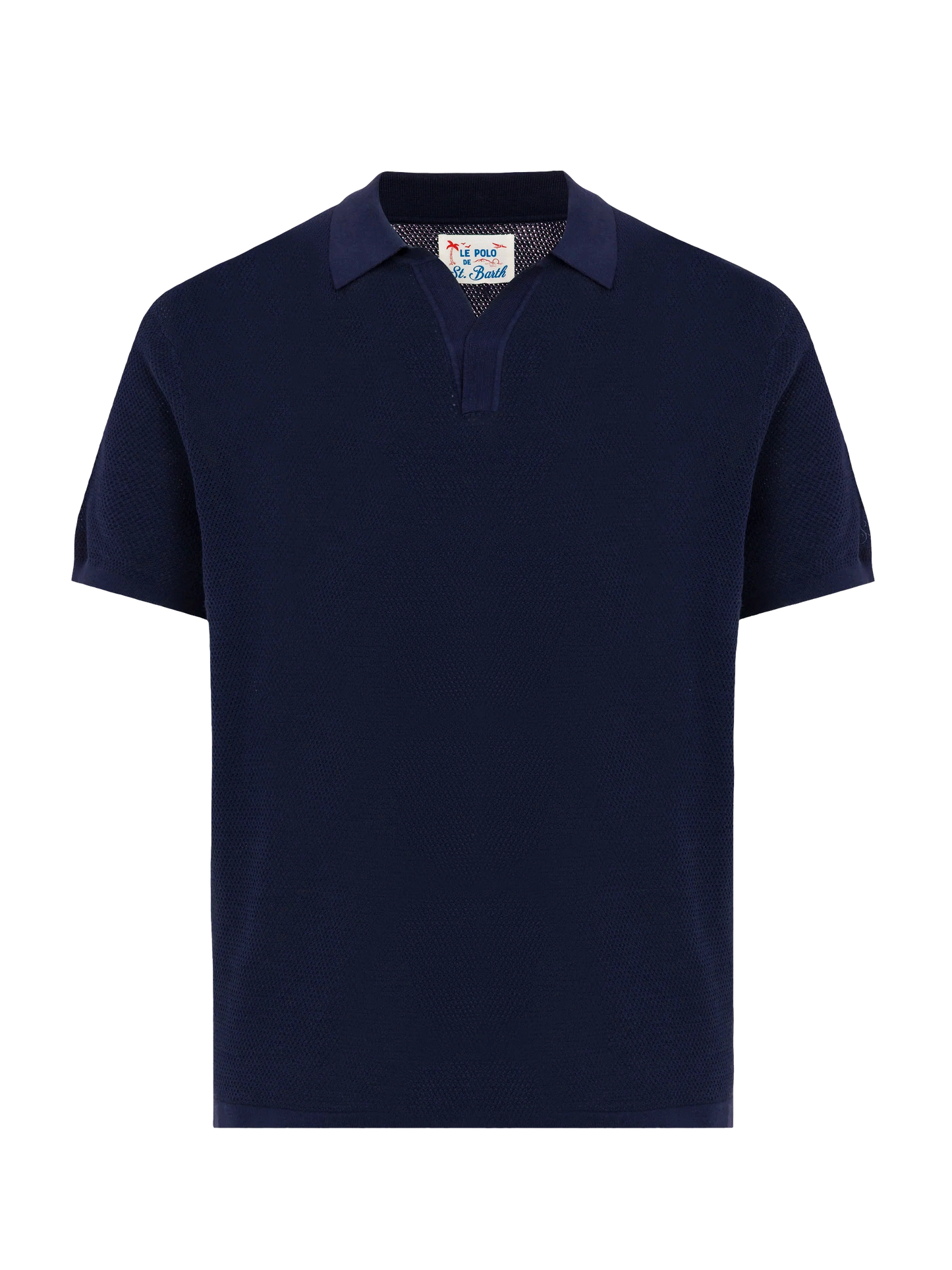 Sloan navy blue mesh buttonless knitted polo shirt - MC2 Saint Barth