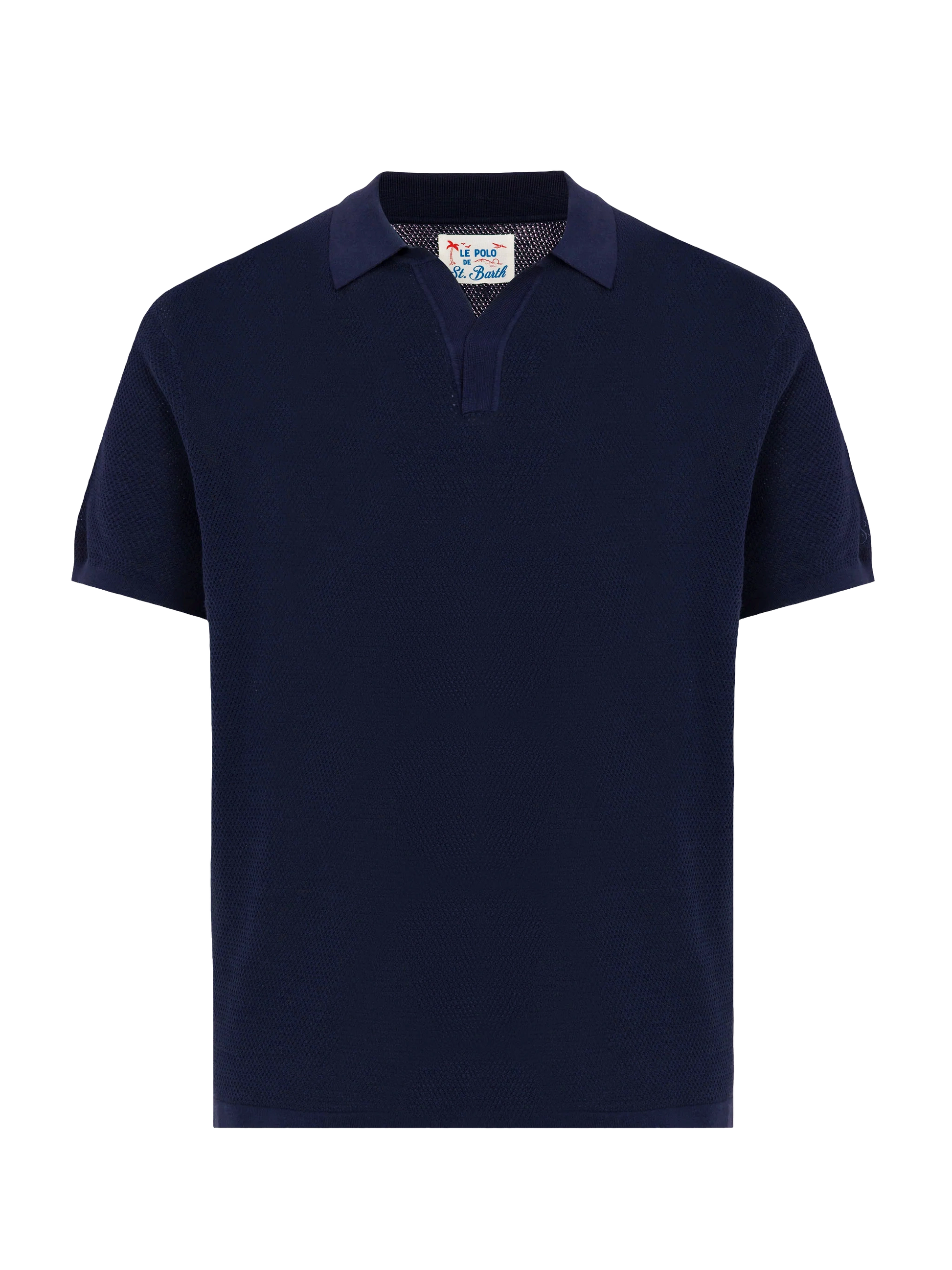 Sloan navy blue mesh buttonless knitted polo shirt - MC2 Saint Barth