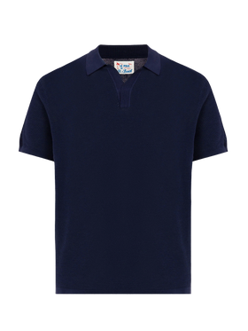 Sloan navy blue mesh buttonless knitted polo shirt - MC2 Saint Barth