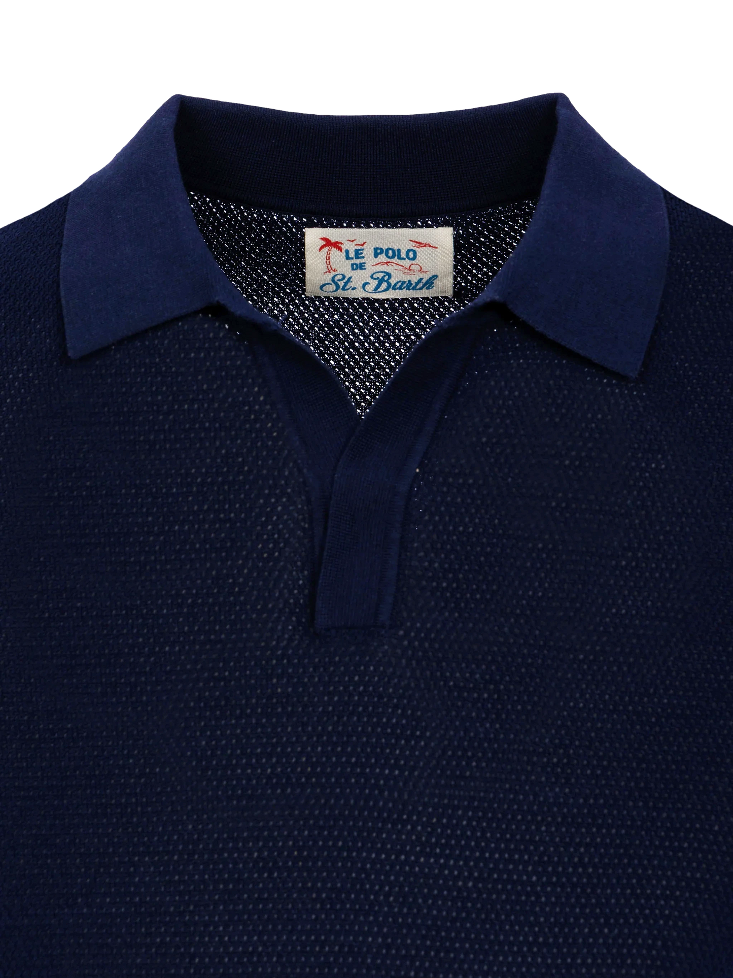 Sloan navy blue mesh buttonless knitted polo shirt - MC2 Saint Barth