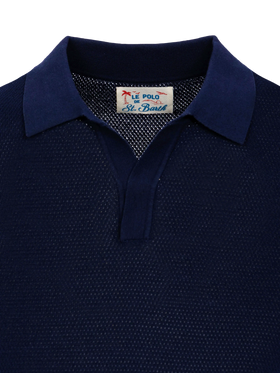 Sloan navy blue mesh buttonless knitted polo shirt - MC2 Saint Barth