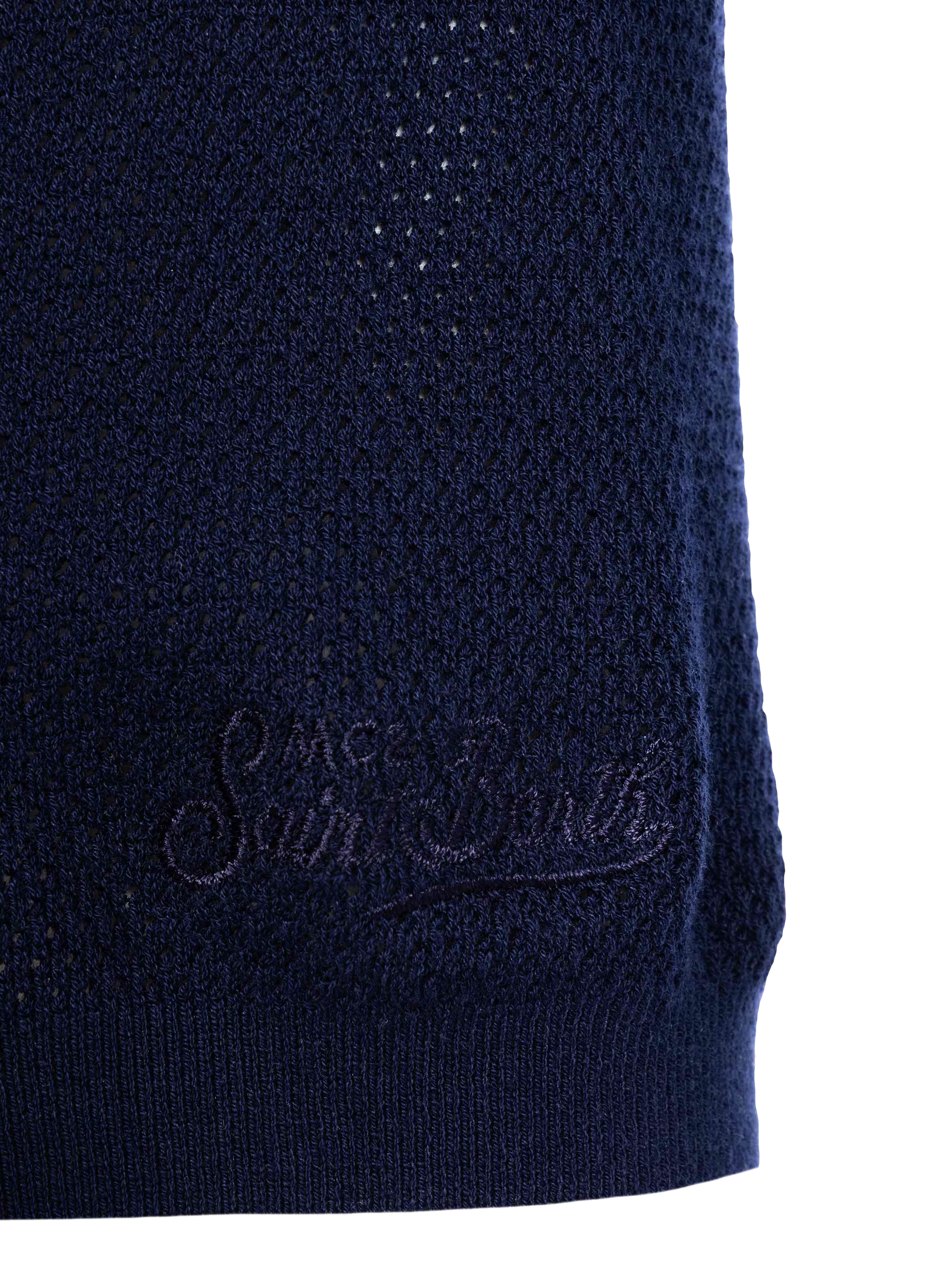 Sloan navy blue mesh buttonless knitted polo shirt - MC2 Saint Barth