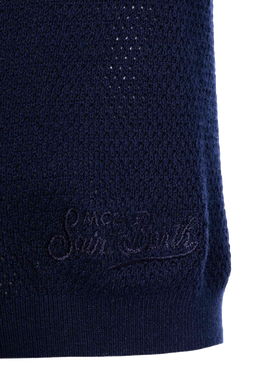 Sloan navy blue mesh buttonless knitted polo shirt - MC2 Saint Barth