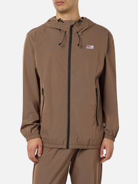 Giacca a vento da uomo Solaro in tessuto leggero verde kaki con cappuccio