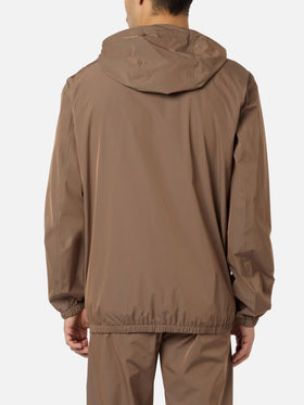 Giacca a vento da uomo Solaro in tessuto leggero verde kaki con cappuccio