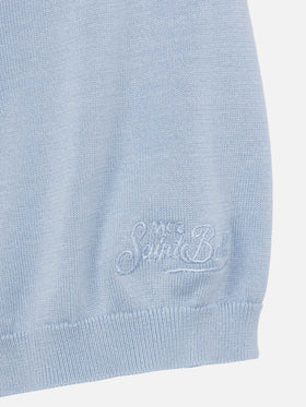 Sloan light blue silk cotton knitted polo shirt - MC2 Saint Barth