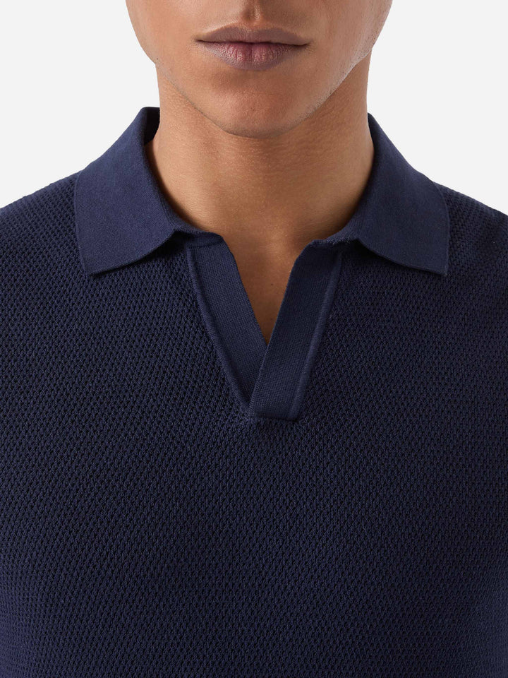 Polo Sloan Mesh in cotone pregiato high twist tinta unita blu