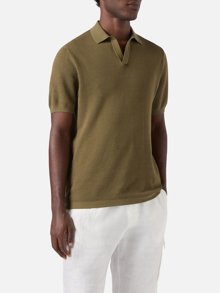 Sloan Mesh military green polo in premium high-twist cotton