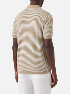 Polo Sloan a rayas en algodón premium high-twist con rayas beige 