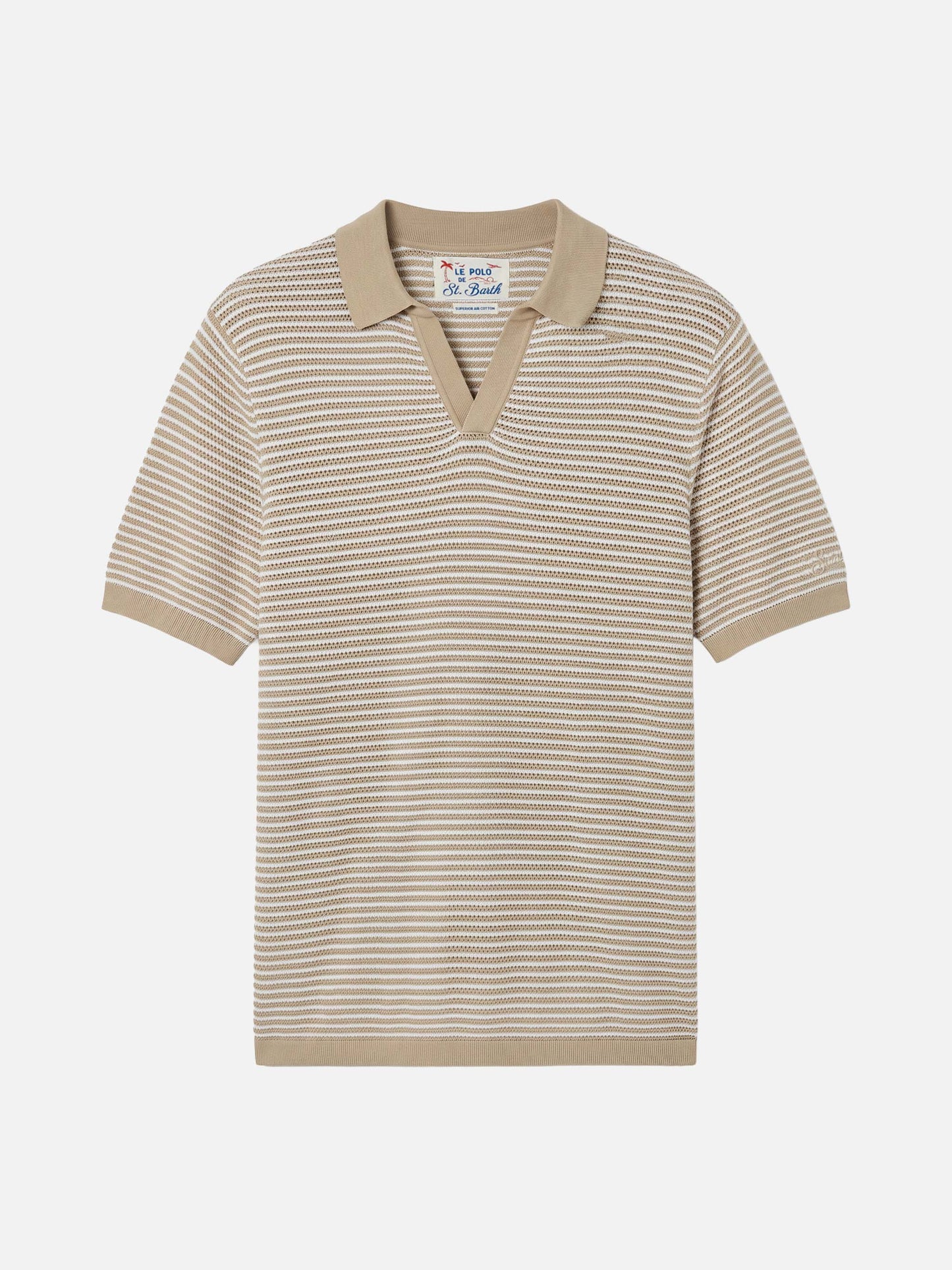 Polo Sloan a rayas en algodón premium high-twist con rayas beige 