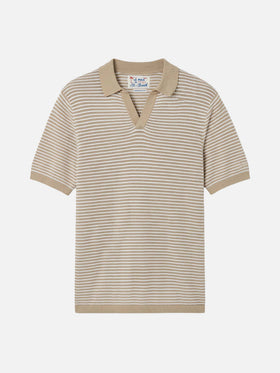 Polo Sloan a rayas en algodón premium high-twist con rayas beige 