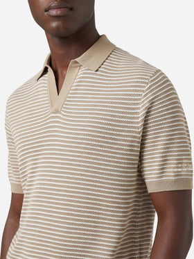 Polo Sloan a rayas en algodón premium high-twist con rayas beige 