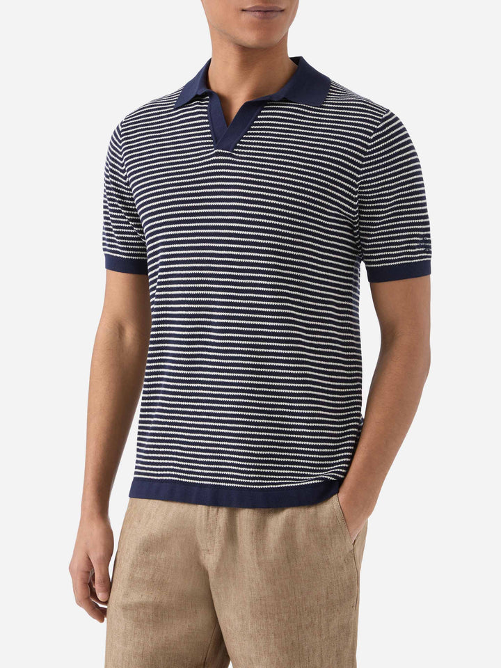 Sloan striped polo in premium high-twist cotton with blue stripes